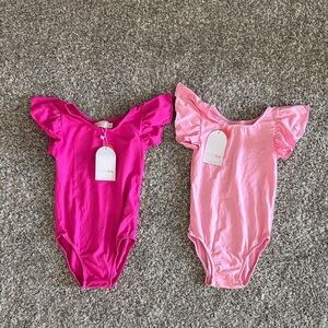 Kids Flutter Sleeve Leotard Set - Pink and Fuchsia
